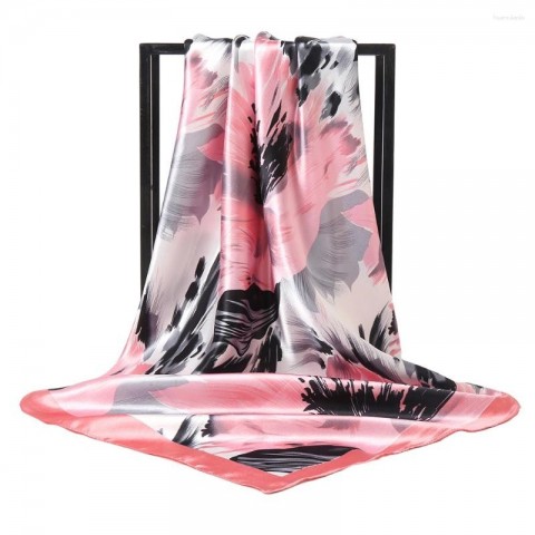 Floral Printed Satin Silk Scarf for Women, Multifunctional Spring Summer Hijab 90x90cm