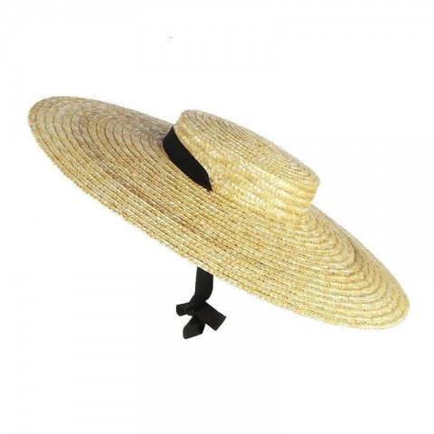 Wide Summer Straw Hat for Women with Long Ribbon and Large Brim