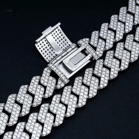Moissanite Hip Hop Necklace for Men - 14mm Gold Chain & Sterling Silver