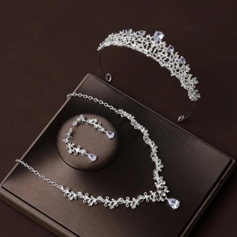 Itacazzo Four-Piece Bridal Headwear Set - Crown, Necklace, Earrings