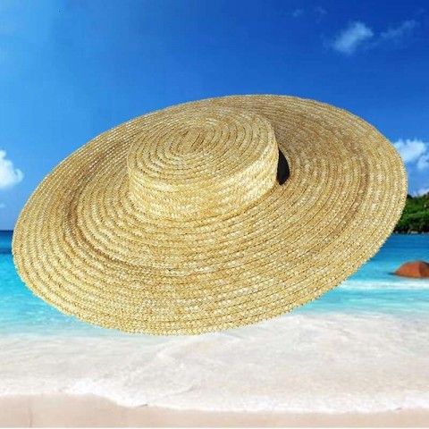 Wide Summer Straw Hat for Women with Long Ribbon and Large Brim