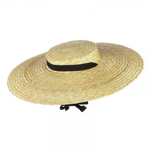 Wide Summer Straw Hat for Women with Long Ribbon and Large Brim