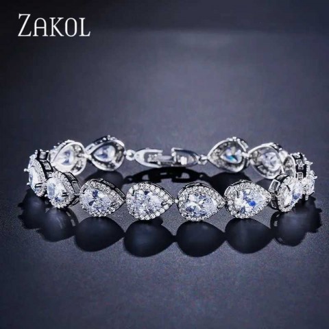 ZAKOL Luxury Gothic Water Drop Onyx Bracelet for Women