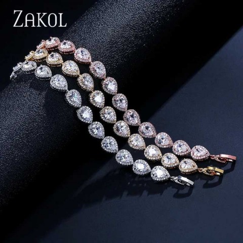 ZAKOL Luxury Gothic Water Drop Onyx Bracelet for Women