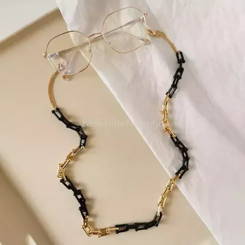 Luxurious Resin Leopard Print Eyeglasses Chain for Unisex - U-Shaped Horseshoe Metal Link
