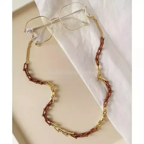 Luxurious Resin Leopard Print Eyeglasses Chain for Unisex - U-Shaped Horseshoe Metal Link
