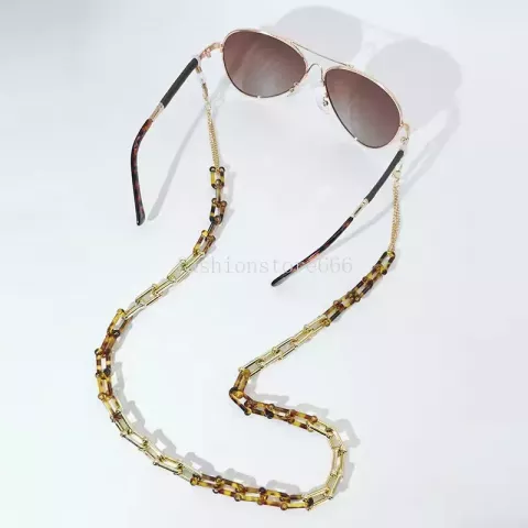 Luxurious Resin Leopard Print Eyeglasses Chain for Unisex - U-Shaped Horseshoe Metal Link