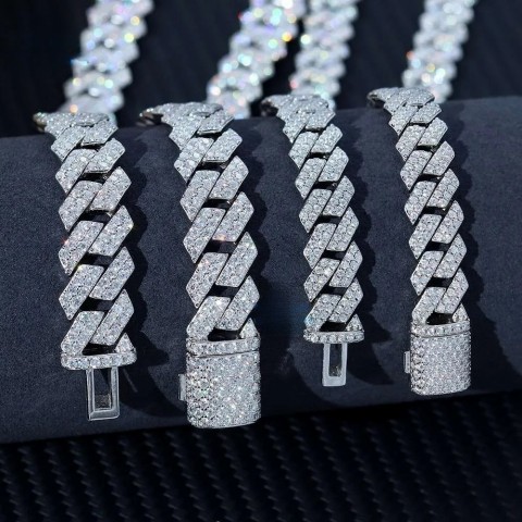 Moissanite Hip Hop Necklace for Men - 14mm Gold Chain & Sterling Silver