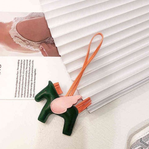 Cute Leather Angel Pony Keychain, Unisex Copper Plated Pendant, T220909