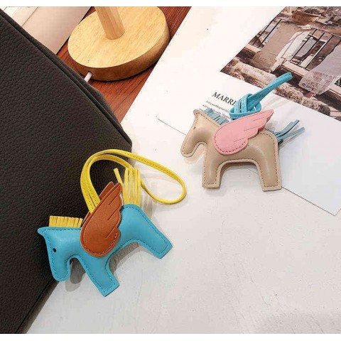 Cute Leather Angel Pony Keychain, Unisex Copper Plated Pendant, T220909