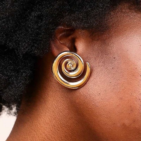 Vintage Gold Spiral Texture Stud Earrings for Women - Exaggerated Metal Gloss Charm Jewellery Gift
