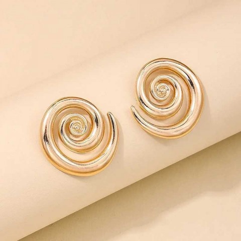 Vintage Gold Spiral Texture Stud Earrings for Women - Exaggerated Metal Gloss Charm Jewellery Gift