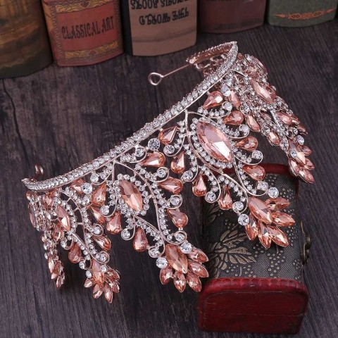 Baroque Rose Gold Crystal Tiaras & Hair Accessories for Women - H241205