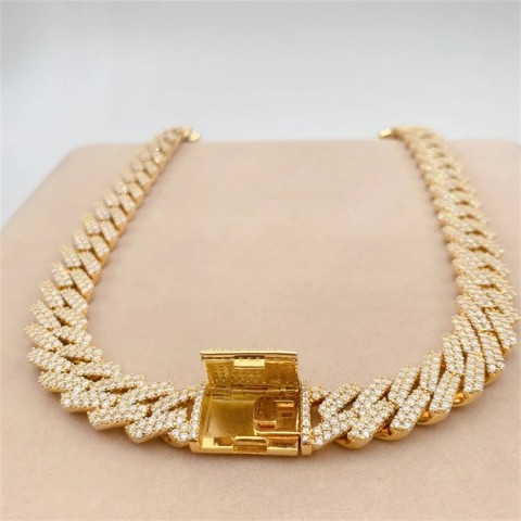 Moissanite Hip Hop Necklace for Men - 14mm Gold Chain & Sterling Silver