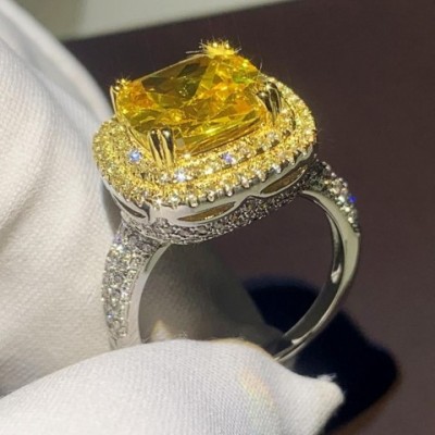 Sparkling Luxury 925 Sterling Silver Ring with Yellow CZ for Women