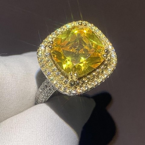 Sparkling Luxury 925 Sterling Silver Ring with Yellow CZ for Women