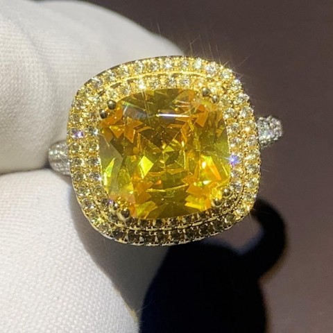 Sparkling Luxury 925 Sterling Silver Ring with Yellow CZ for Women