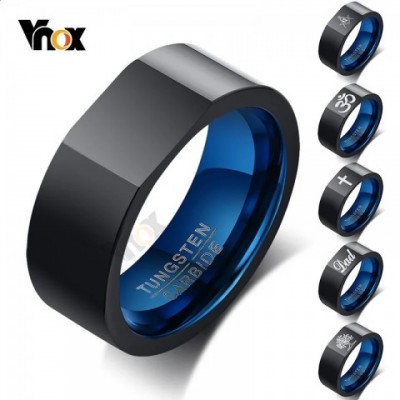Vnox 8mm Silver Plated Wedding Band for Men with Square Top Tree of Life Cross Engraving