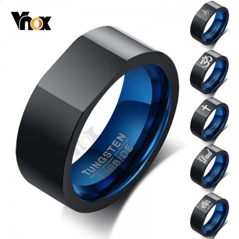 Vnox 8mm Silver Plated Wedding Band for Men with Square Top Tree of Life Cross Engraving