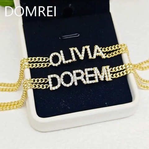 DOREMI Customizable 9mm Crystal Letter Double Chain Bracelet