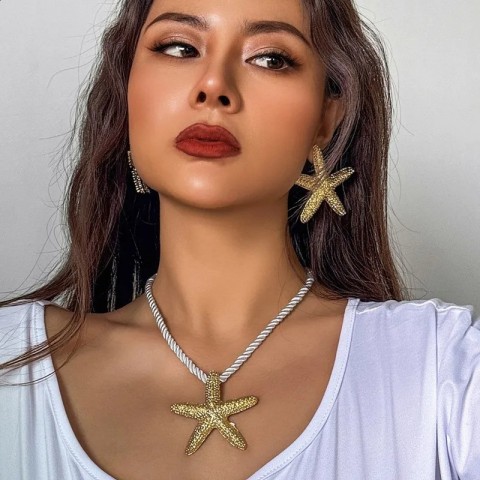Thick Stainless Steel Starfish Pendant Necklace for Women Trendy Summer Party Jewelry 240723