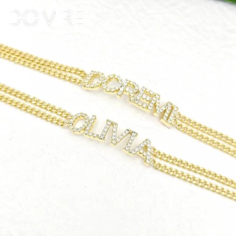 DOREMI Customizable 9mm Crystal Letter Double Chain Bracelet