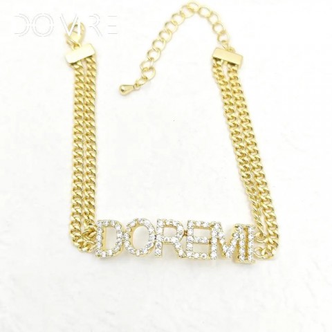 DOREMI Customizable 9mm Crystal Letter Double Chain Bracelet