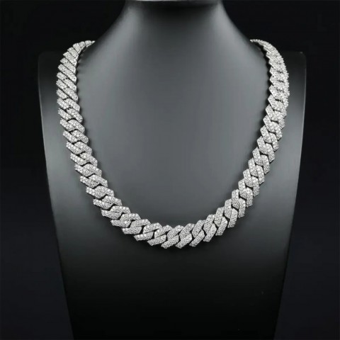 Moissanite Hip Hop Necklace for Men - 14mm Gold Chain & Sterling Silver
