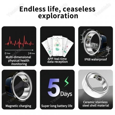 Ola Esporte Men's Smart Ring, 18K Gold Plated, NFC, Fitness & Sleep Tracker, Waterproof