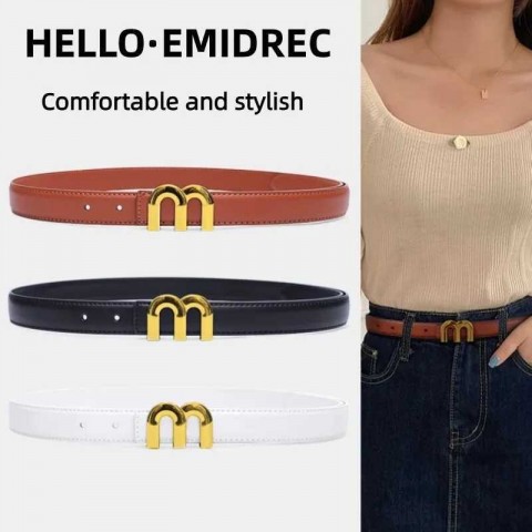 Luxury Women's Narrow Genuine Leather Belt with Golden Dot Buckle