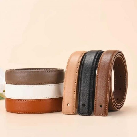 Luxury Women's Narrow Genuine Leather Belt with Golden Dot Buckle