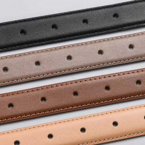 Luxury Women's Narrow Genuine Leather Belt with Golden Dot Buckle