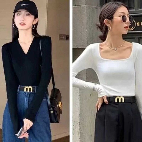 Luxury Women's Narrow Genuine Leather Belt with Golden Dot Buckle