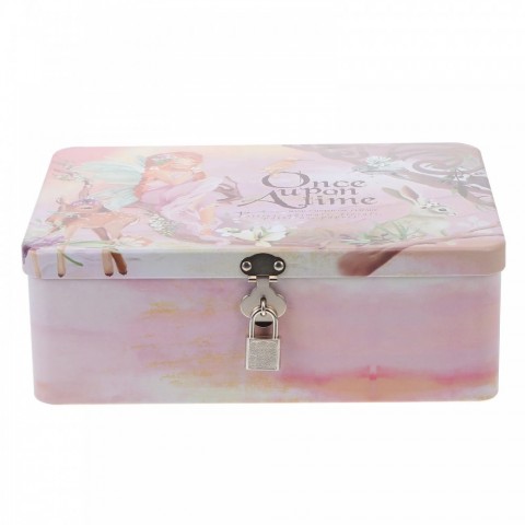Tinplate Lockable Jewelry Organizer Storage Box - Beige