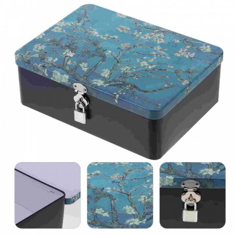 Tinplate Lockable Jewelry Organizer Storage Box - Beige