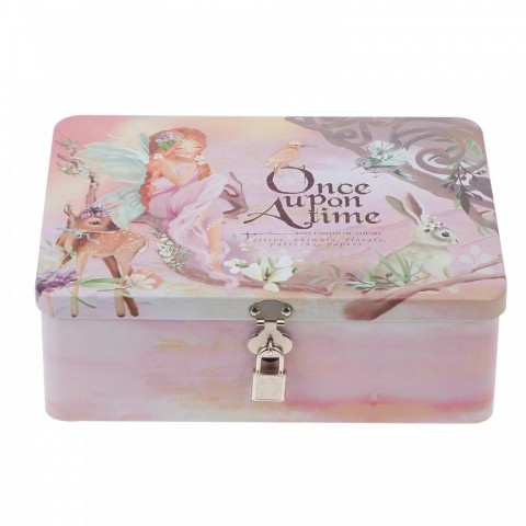 Tinplate Lockable Jewelry Organizer Storage Box - Beige