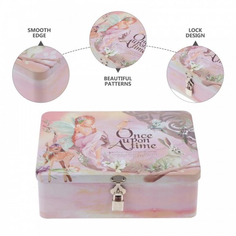 Tinplate Lockable Jewelry Organizer Storage Box - Beige
