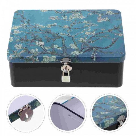 Tinplate Lockable Jewelry Organizer Storage Box - Beige