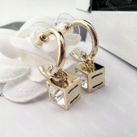 Shiny Gold Plated Block Charm Earrings for Women
