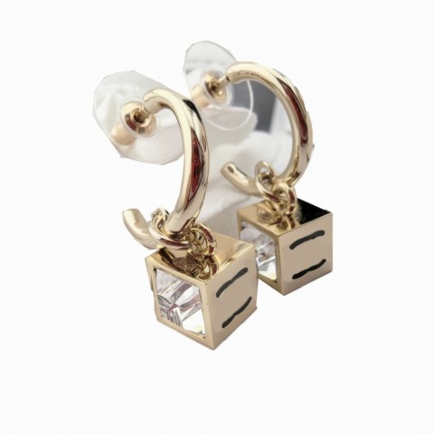 Shiny Gold Plated Block Charm Earrings for Women