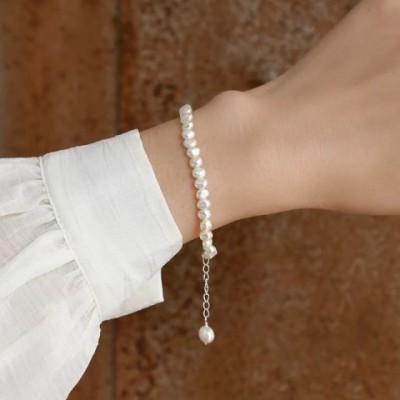 ASHIQI Women's Fashion Natural Freshwater Pearl Bangle with 925 Pure Silver