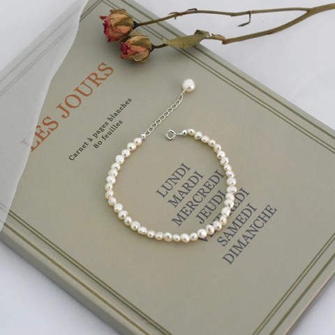 ASHIQI Women's Fashion Natural Freshwater Pearl Bangle with 925 Pure Silver