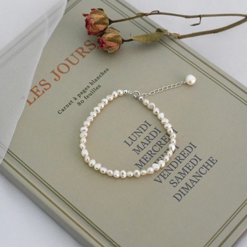 ASHIQI Women's Fashion Natural Freshwater Pearl Bangle with 925 Pure Silver