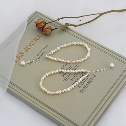 ASHIQI Women's Fashion Natural Freshwater Pearl Bangle with 925 Pure Silver