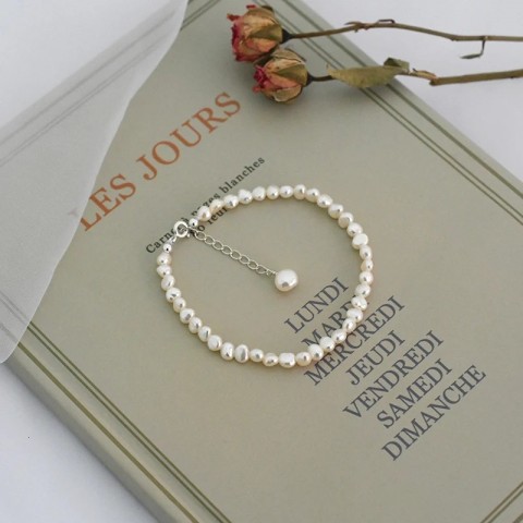 ASHIQI Women's Fashion Natural Freshwater Pearl Bangle with 925 Pure Silver