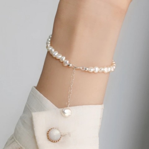 ASHIQI Women's Fashion Natural Freshwater Pearl Bangle with 925 Pure Silver