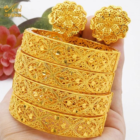 ANIID Women's Gold Color Charm Bangle
