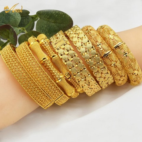 ANIID Women's Gold Color Charm Bangle