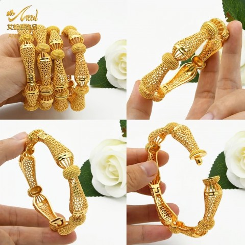 ANIID Women's Gold Color Charm Bangle