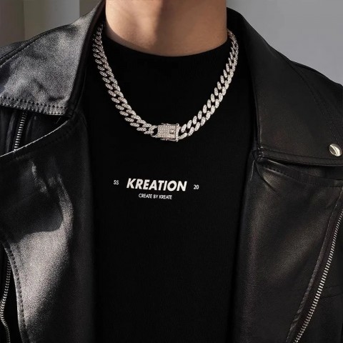 TrendMen Hiphop Rock Alloy Chain Necklace, Gold Color, Preppy Style, Boys Party Jewelry Gifts